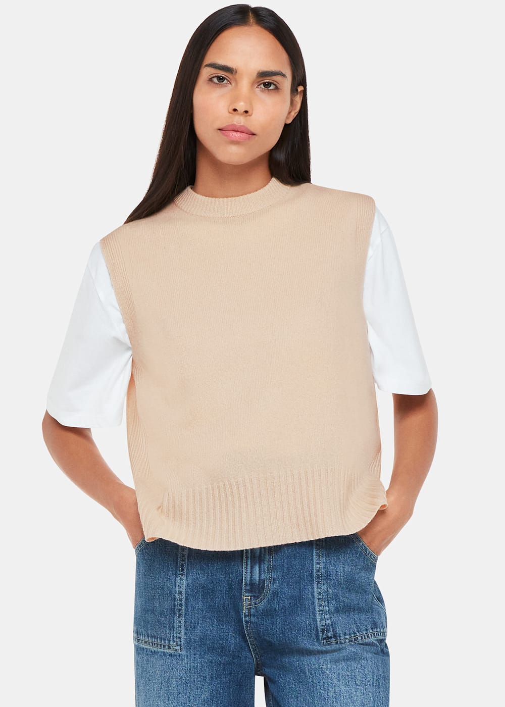 Women s Ivory Wool Sleeveless Sweater Vest Whistles ROW