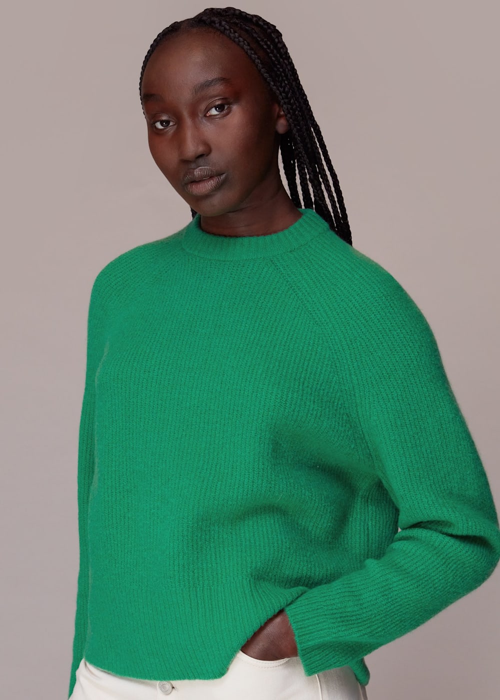 Green Frankie Ribbed Jumper WHISTLES Whistles UK