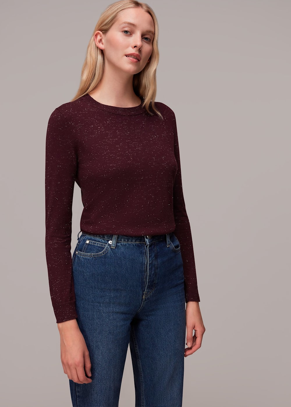 Burgundy crew neck sweater women's deals