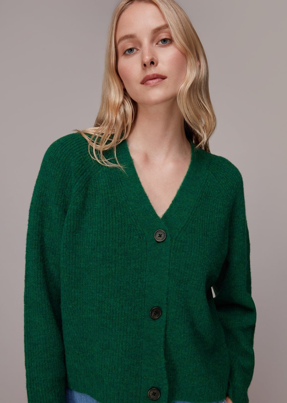 Green Skye Ribbed Cardigan WHISTLES Whistles UK