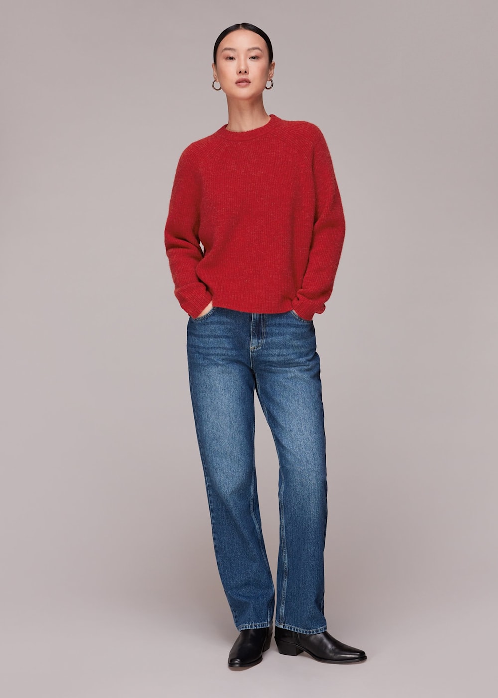 Red ribbed jumper hot sale