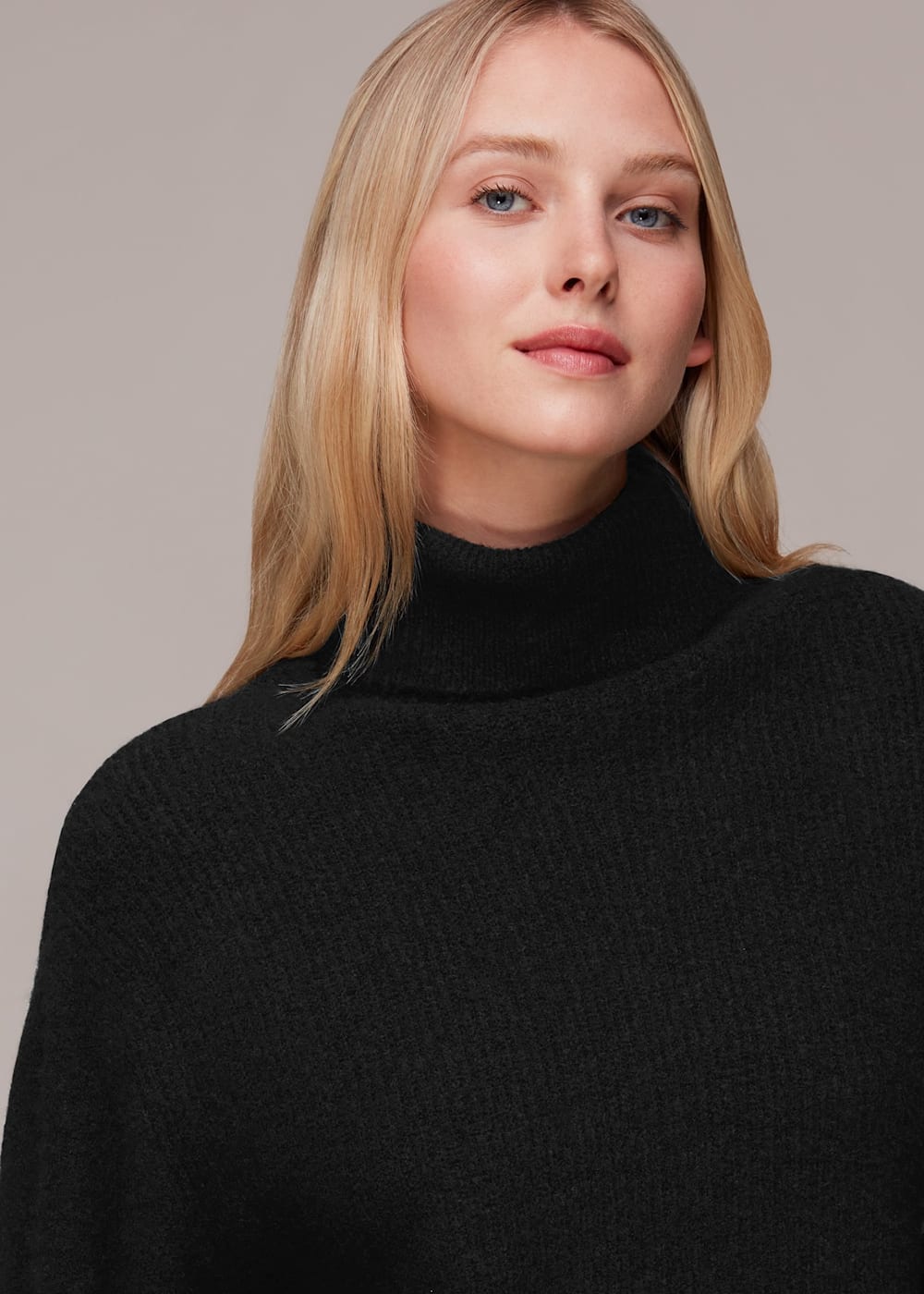 Black Ribbed Roll Neck Jumper WHISTLES Whistles UK