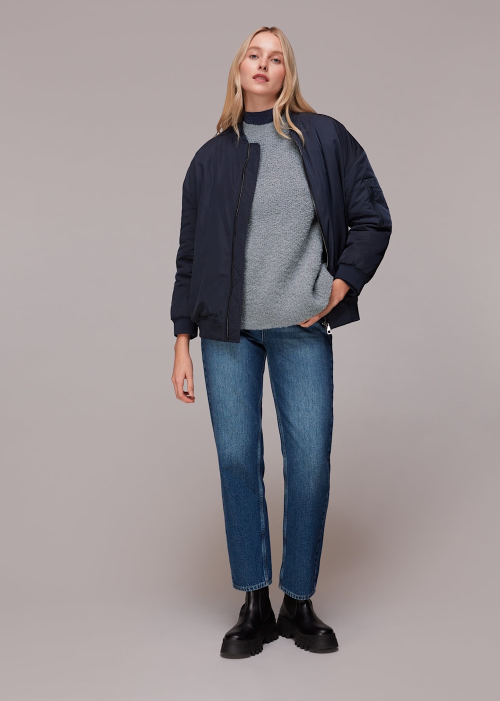 Women's Grey Relaxed Boucle Sweater | Whistles US |