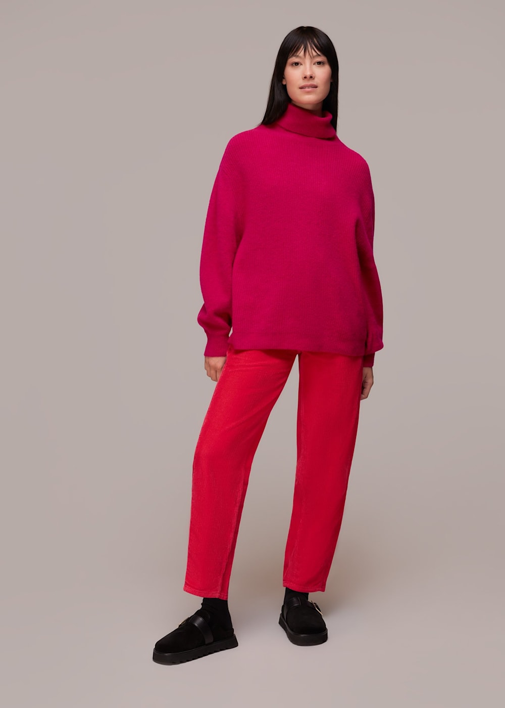 Pink Ribbed Roll Neck Jumper WHISTLES Whistles UK