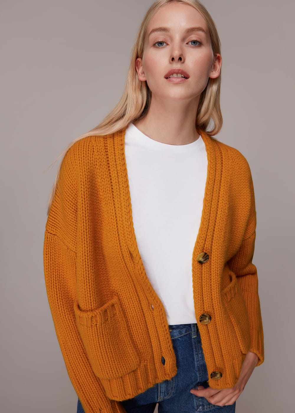 Orange Chunky Wool Cardigan WHISTLES Whistles UK