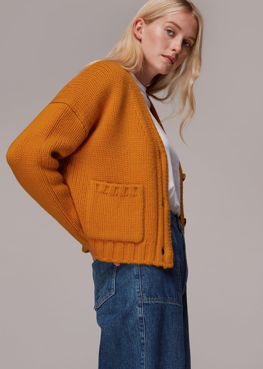 Women's Orange Chunky Wool Cardigan | Whistles US |