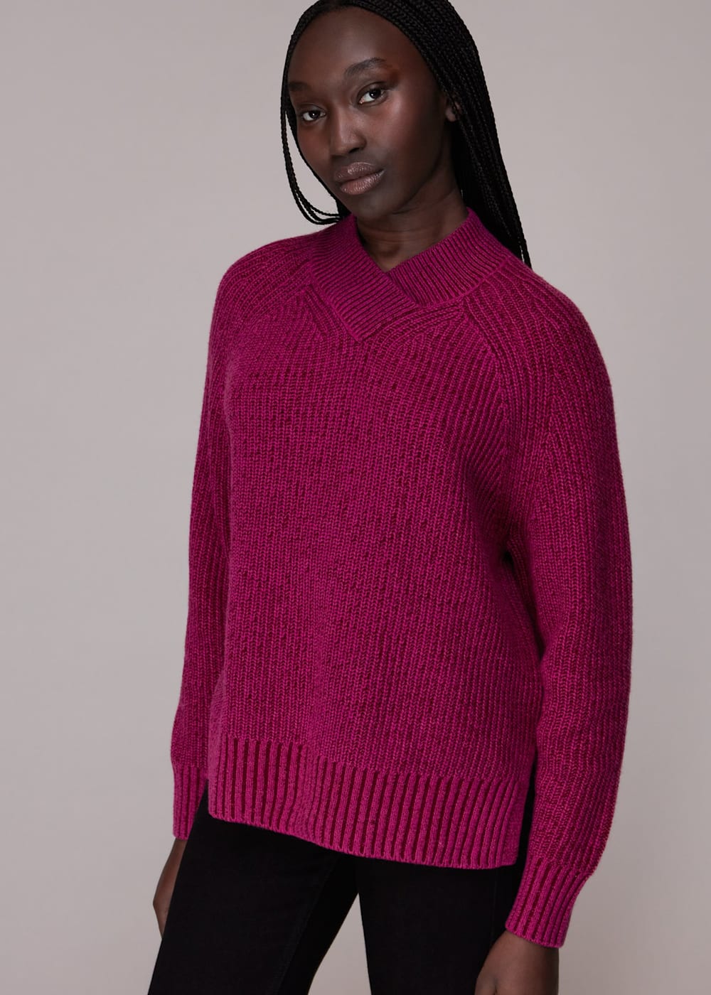Pink v neck jumper on sale