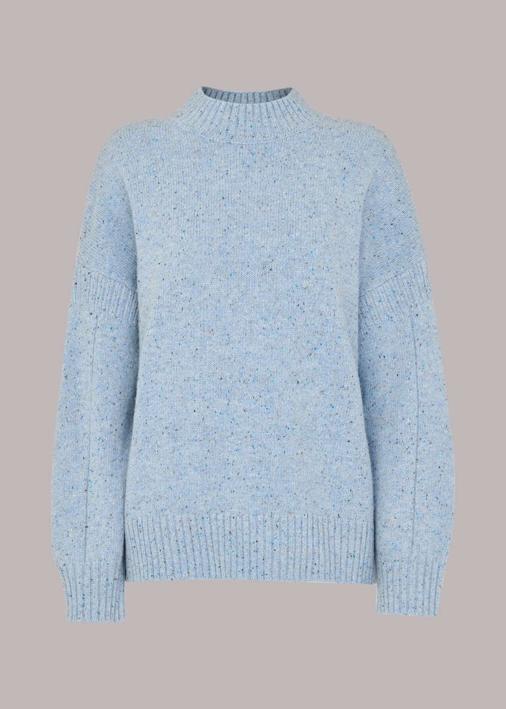 Pale Blue Flecked Funnel Neck Jumper WHISTLES Whistles ROW