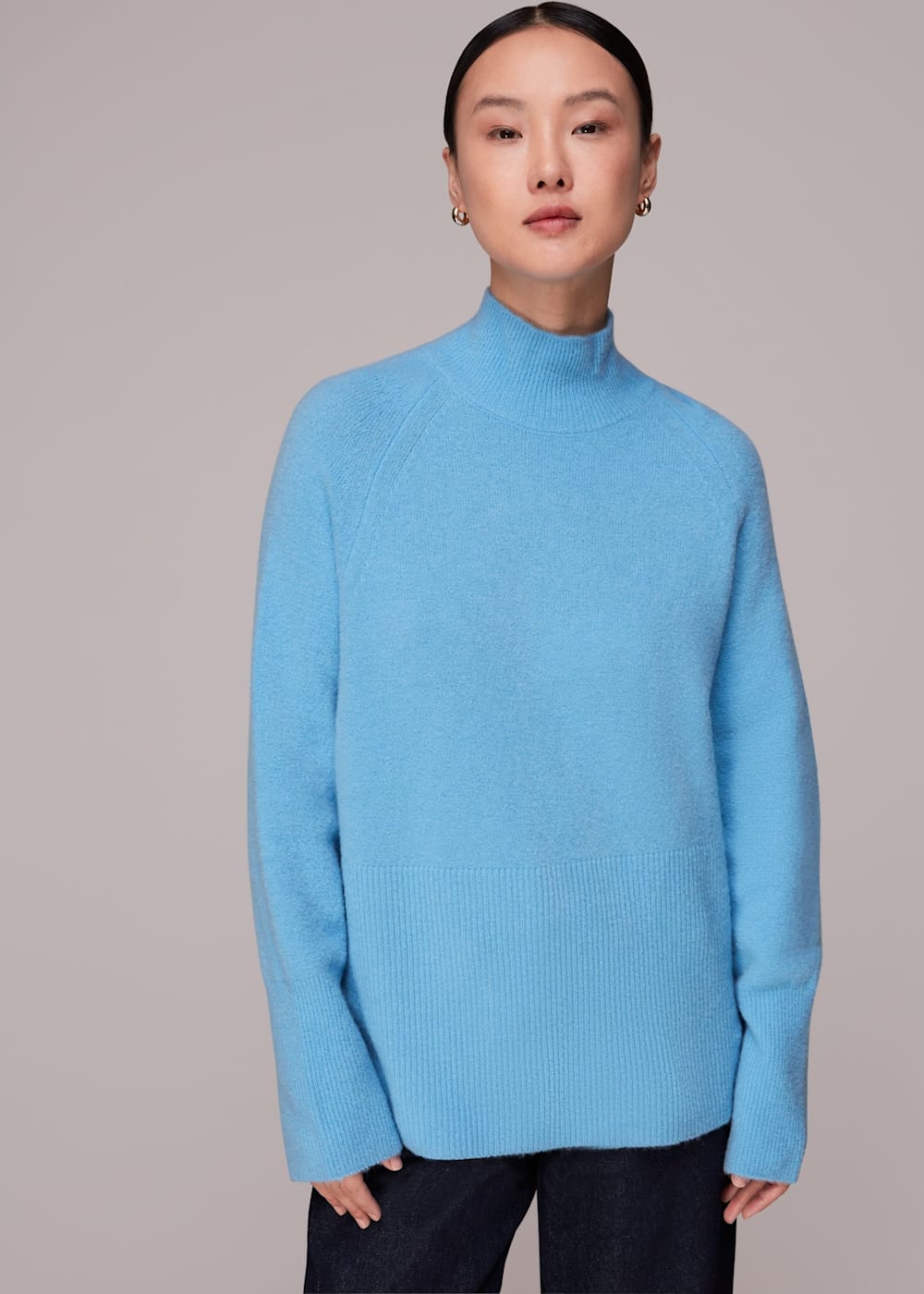 Blue Relaxed Funnel Neck Jumper WHISTLES Whistles UK