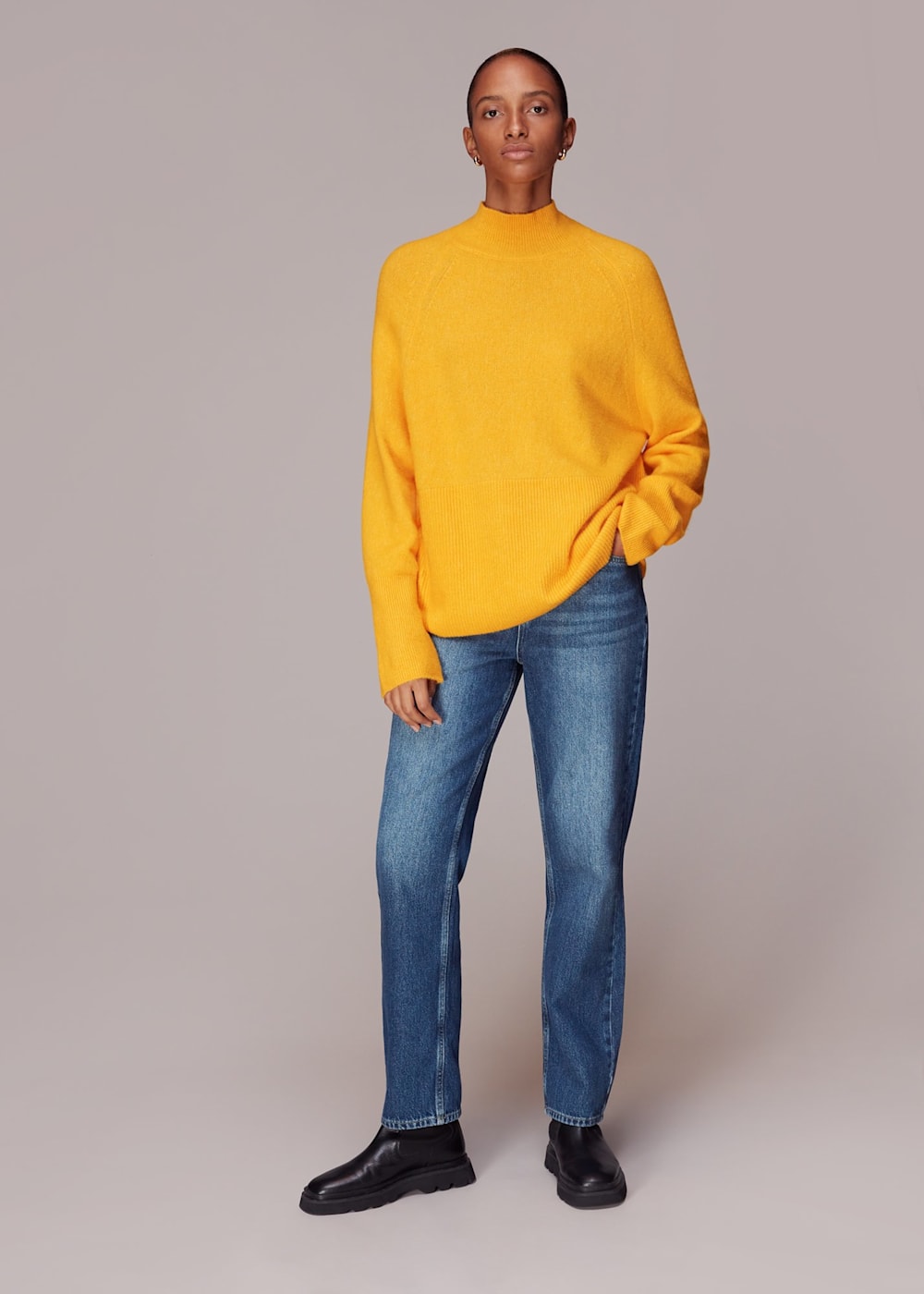 Yellow Relaxed Funnel Neck Jumper WHISTLES Whistles UK