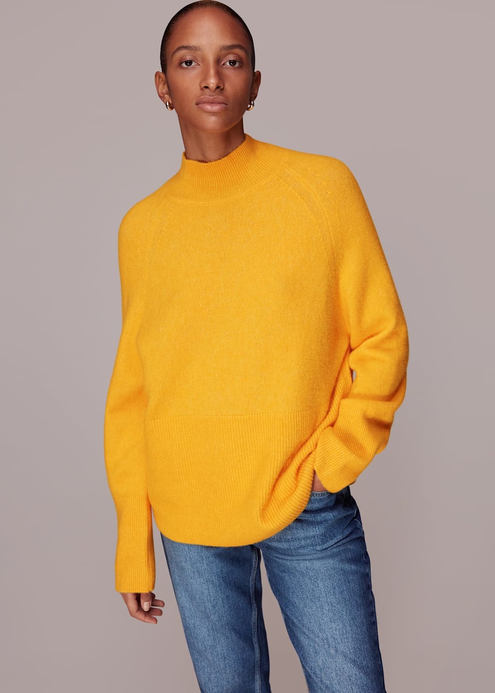 Yellow Relaxed Funnel Neck Jumper WHISTLES Whistles US