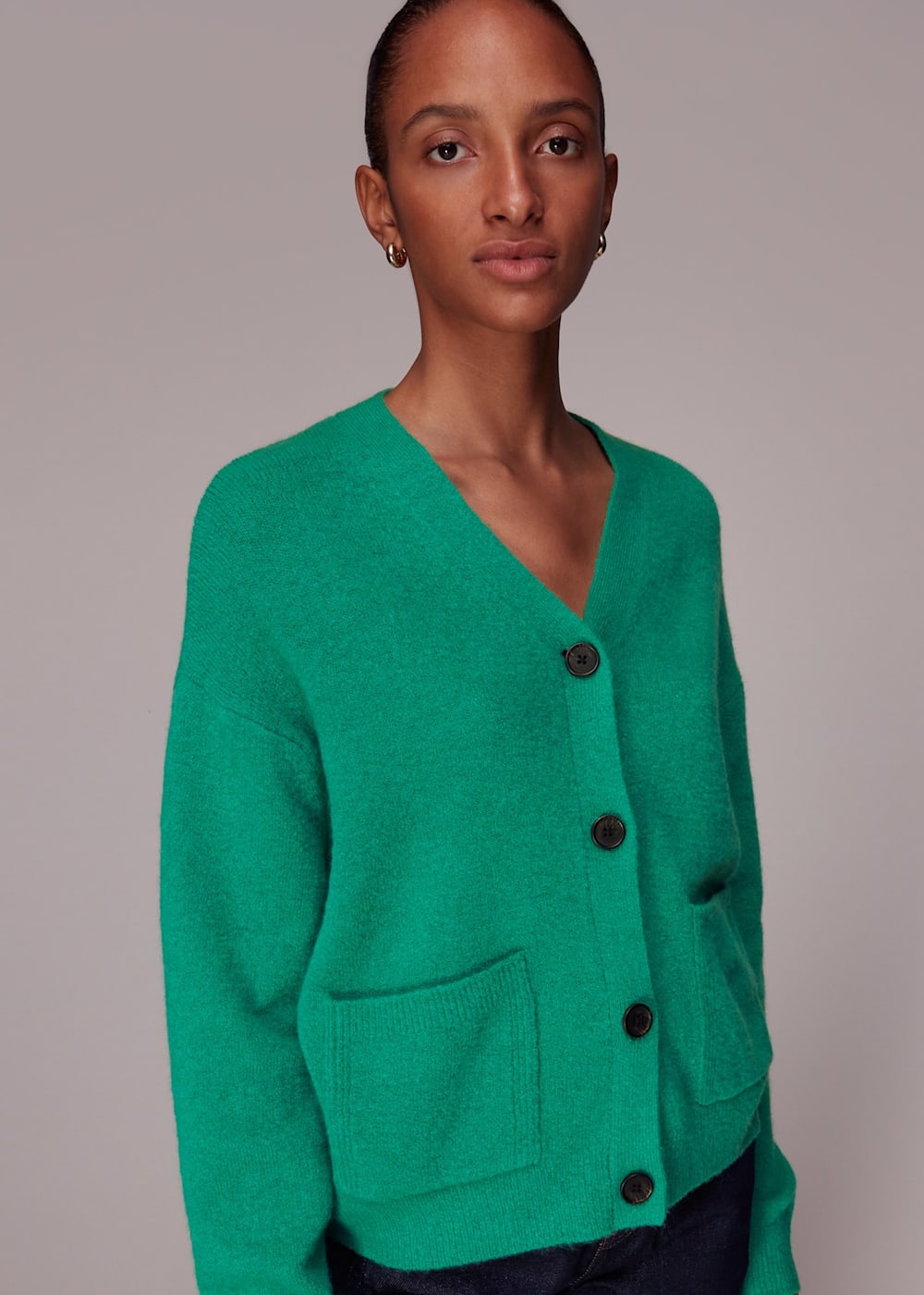 Gia - Jadesheen - Green and off-white wool blend cardigan