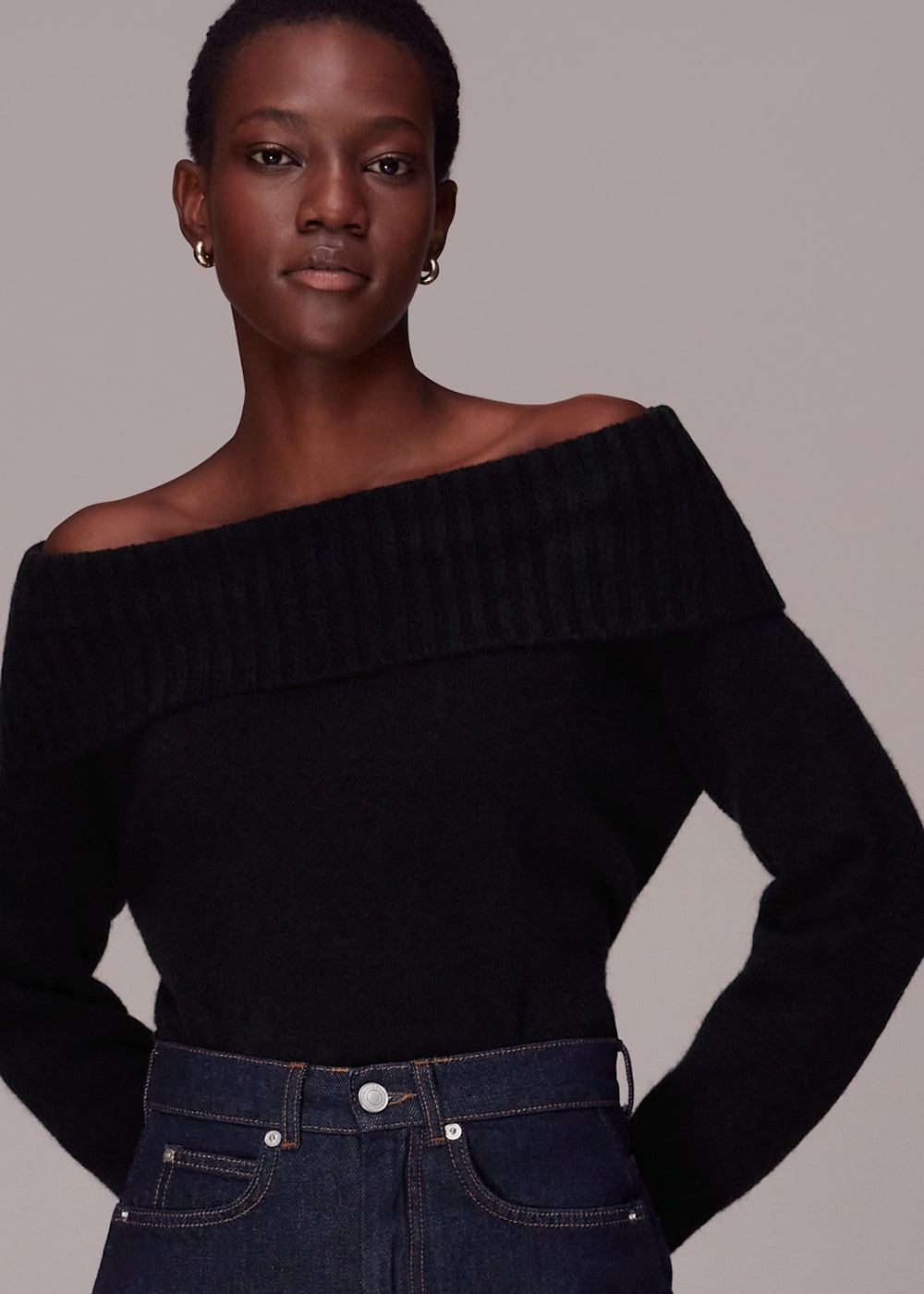 Black fluffy bardot jumper 2025