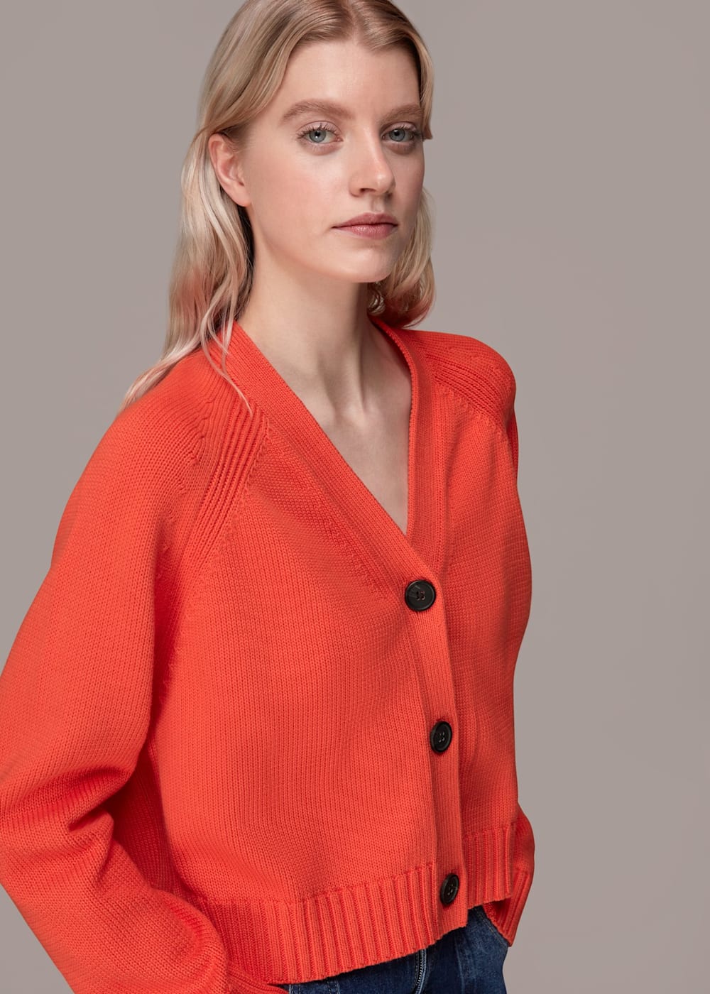 Red Karine Rib Detail Cardigan | WHISTLES | Whistles UK |