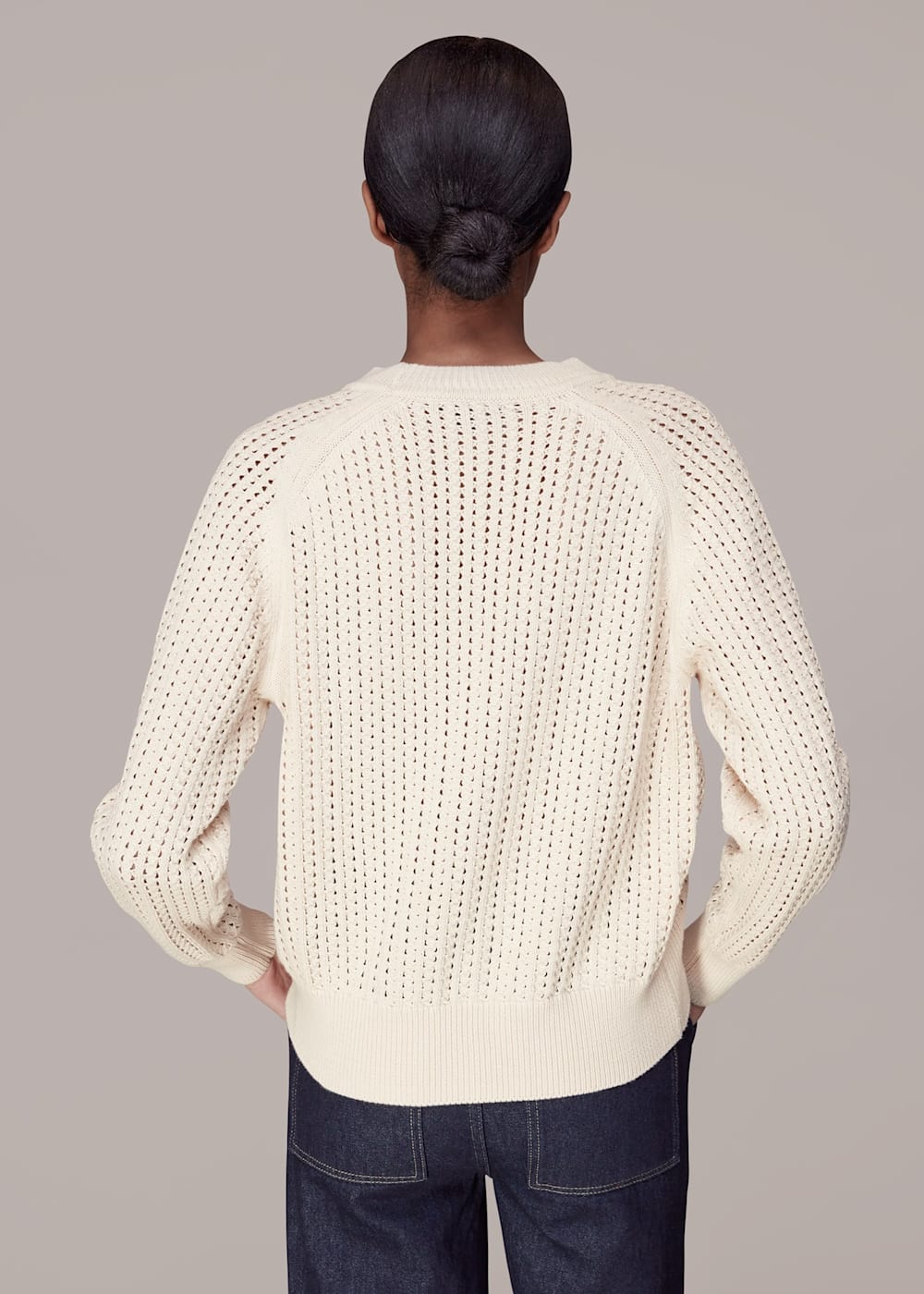 Neutral Pointelle Sweater WHISTLES Whistles UK