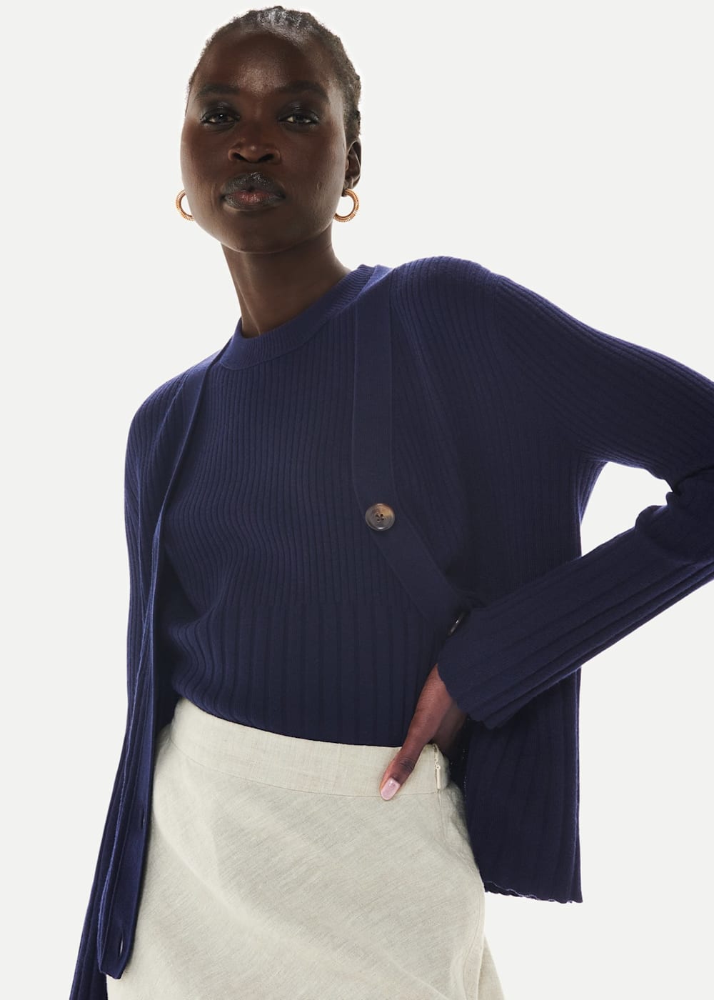 Navy ribbed cardigan store