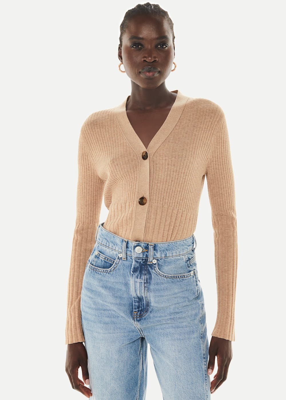 Camel ribbed cardigan clearance