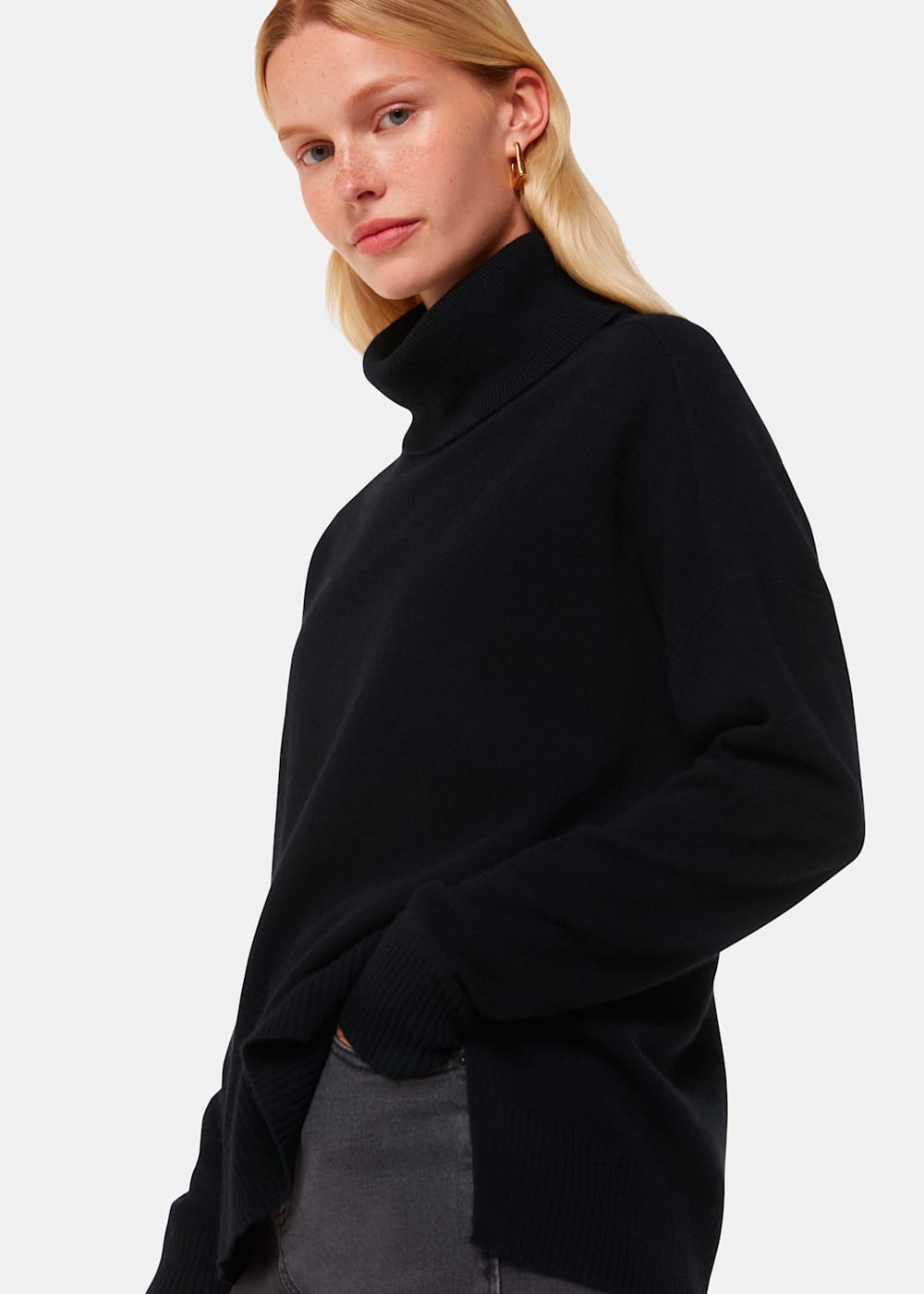Black Cashmere Roll Neck Jumper Whistles Whistles UK