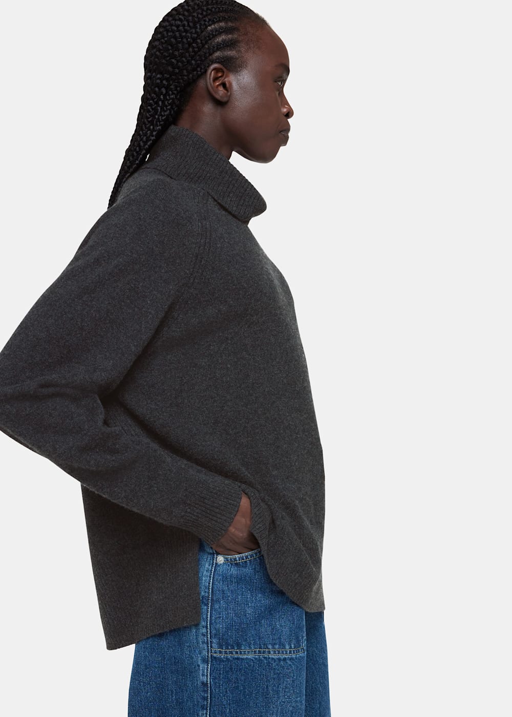Grey cashmere roll neck jumper outlet