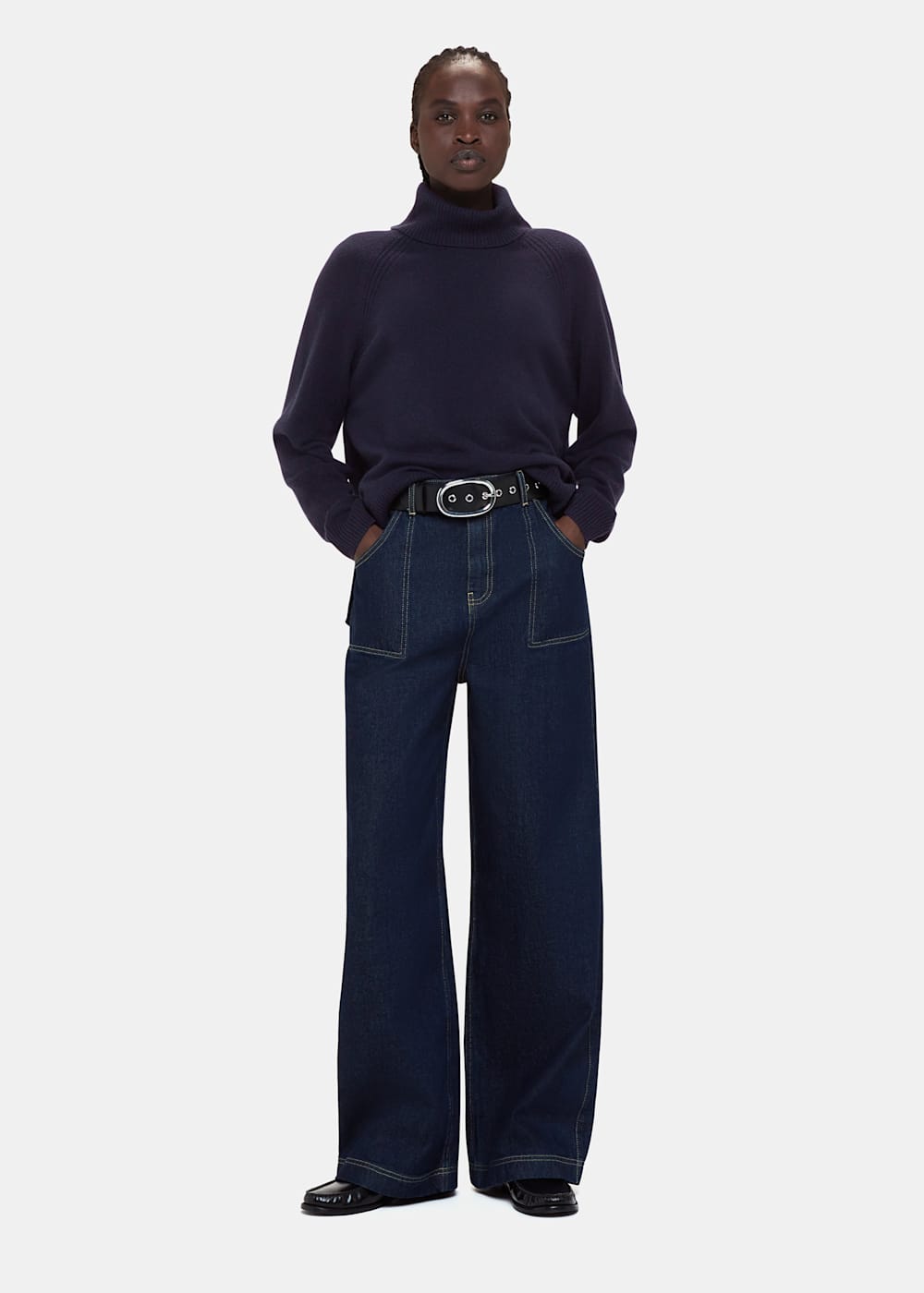 Navy Cashmere Roll Neck Jumper Whistles Whistles ROW