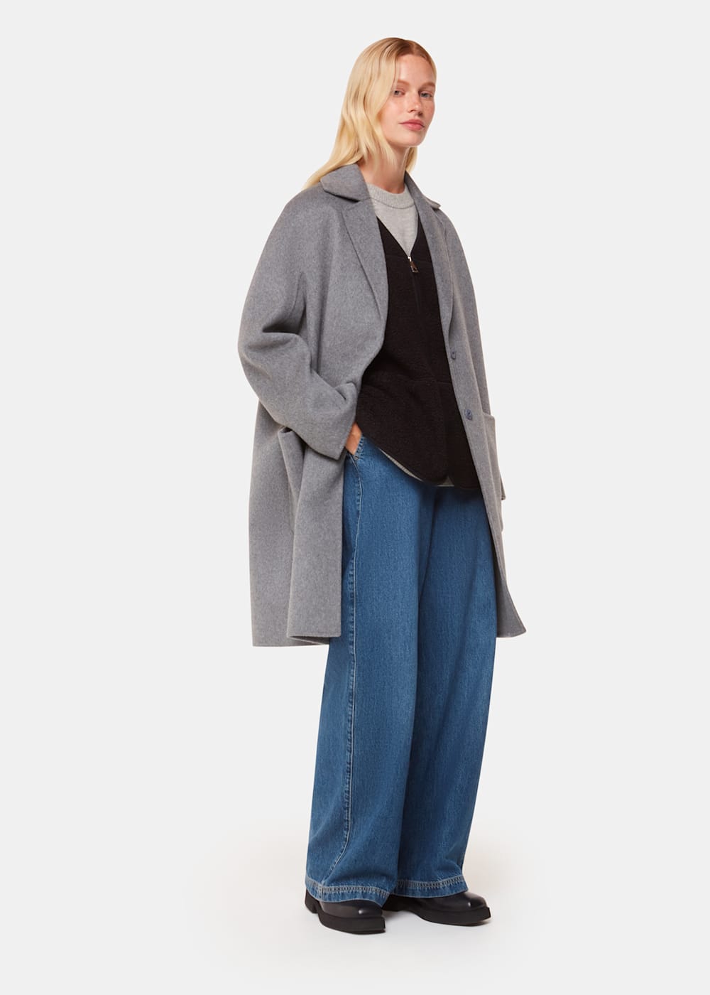 Grey Marl Cashmere Crew Neck Jumper Whistles Whistles UK