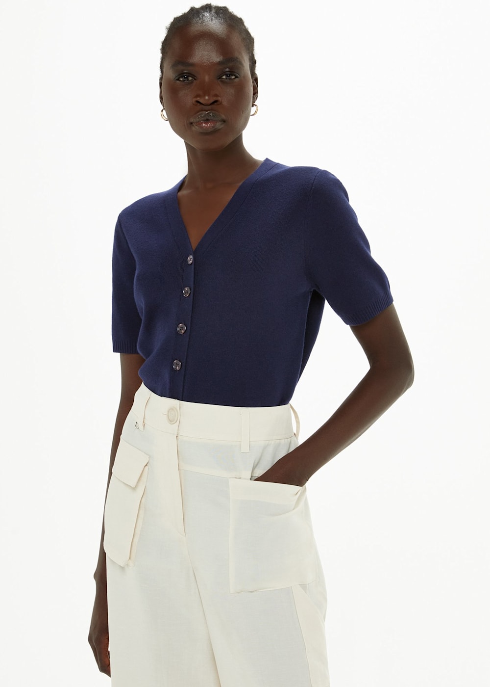 Navy Short Sleeve Cardigan | WHISTLES | Whistles US | Navy Short Sleeve Cardigan | WHISTLES | Whistles US |