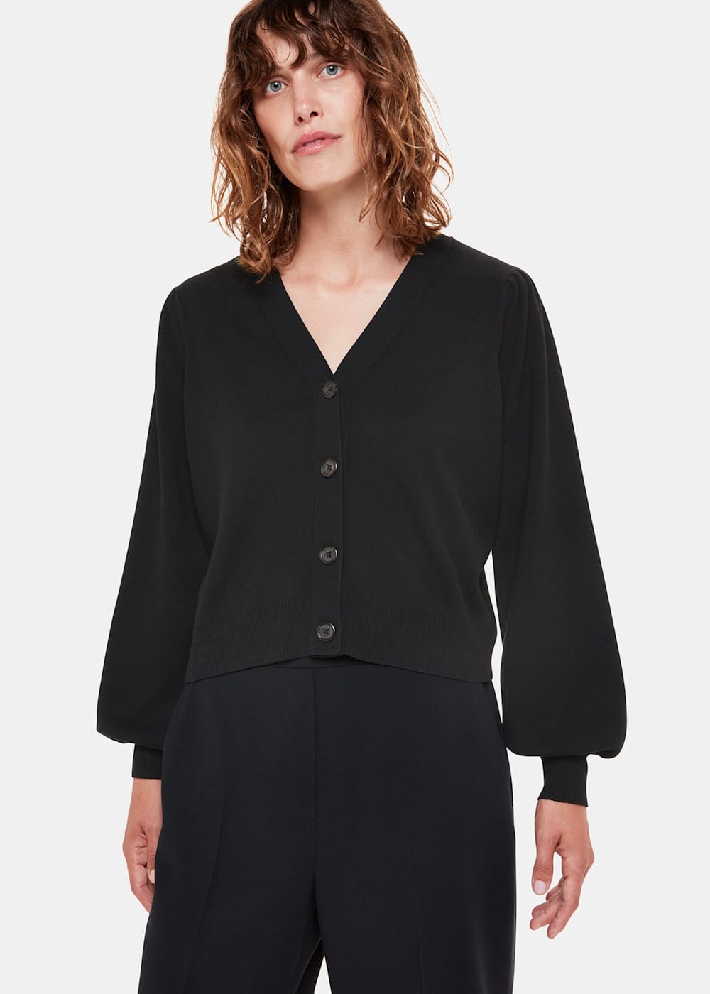 Black Puff Sleeve Cardigan WHISTLES Whistles UK