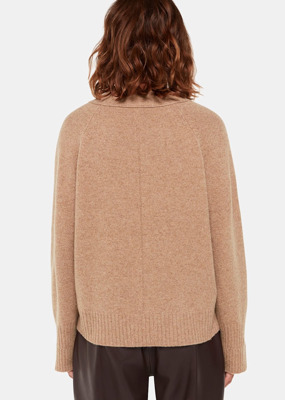 Camel Wool V Neck Knitted Jumper WHISTLES Whistles UK