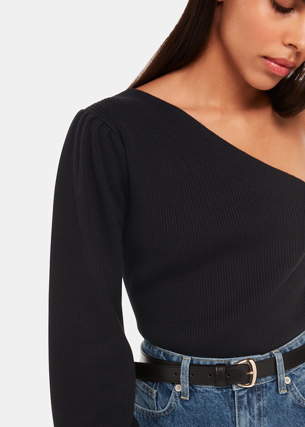 Black One Shoulder Knit | WHISTLES | Whistles US |