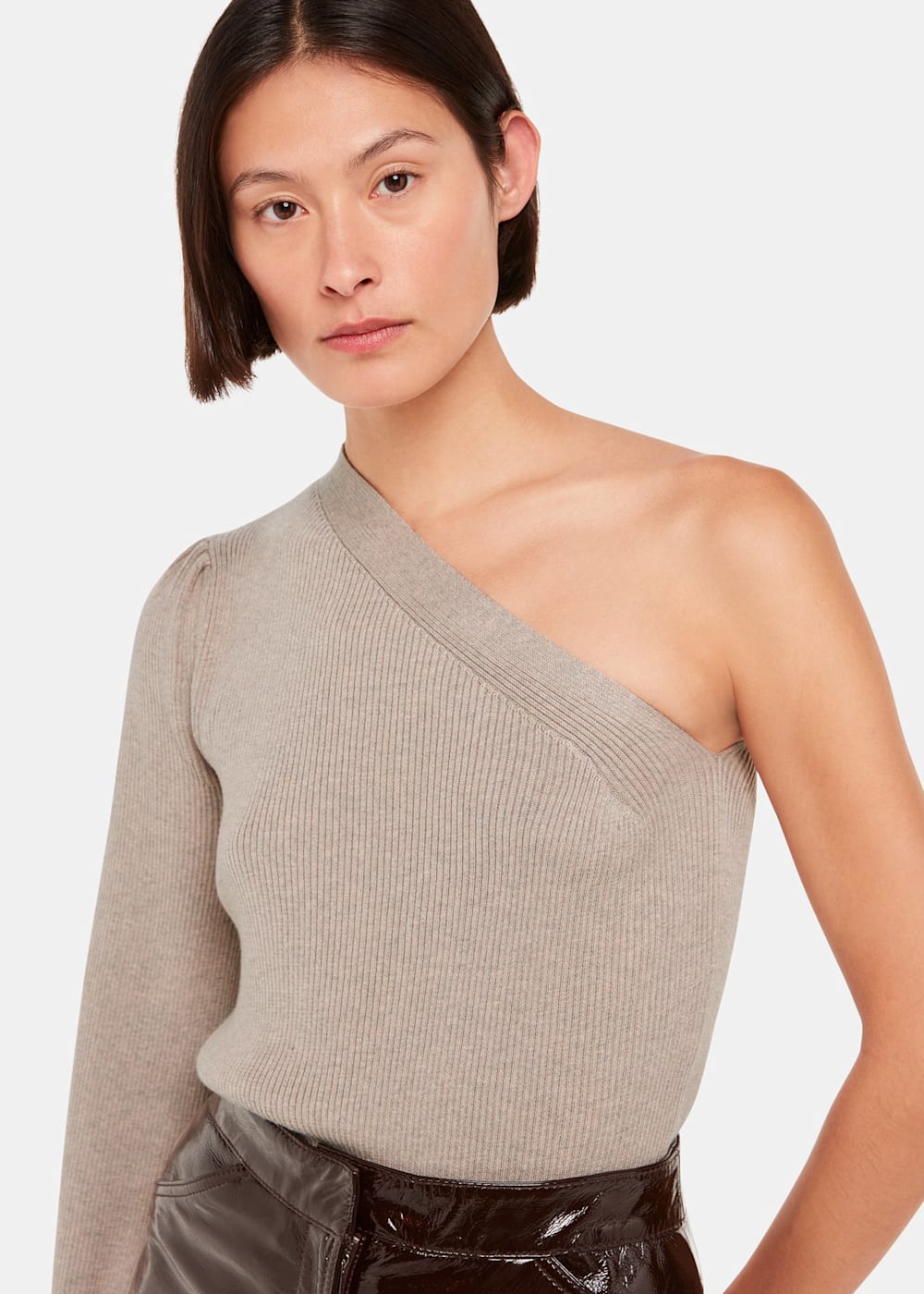 One shoulder knit sweater on sale