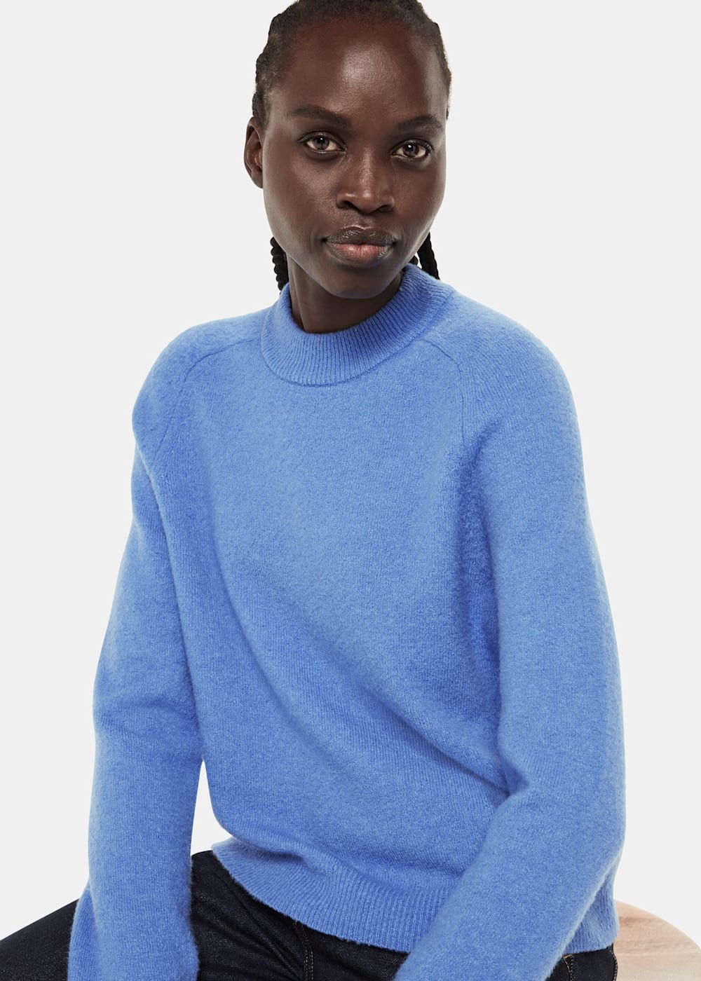 Women's Blue Wool Textured Crew Neck Sweater | Whistles US | Women's Blue Wool Textured Crew Neck Sweater | Whistles US |