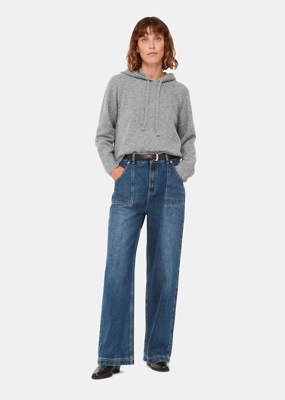 Grey Textured Hooded Sweater WHISTLES Whistles UK