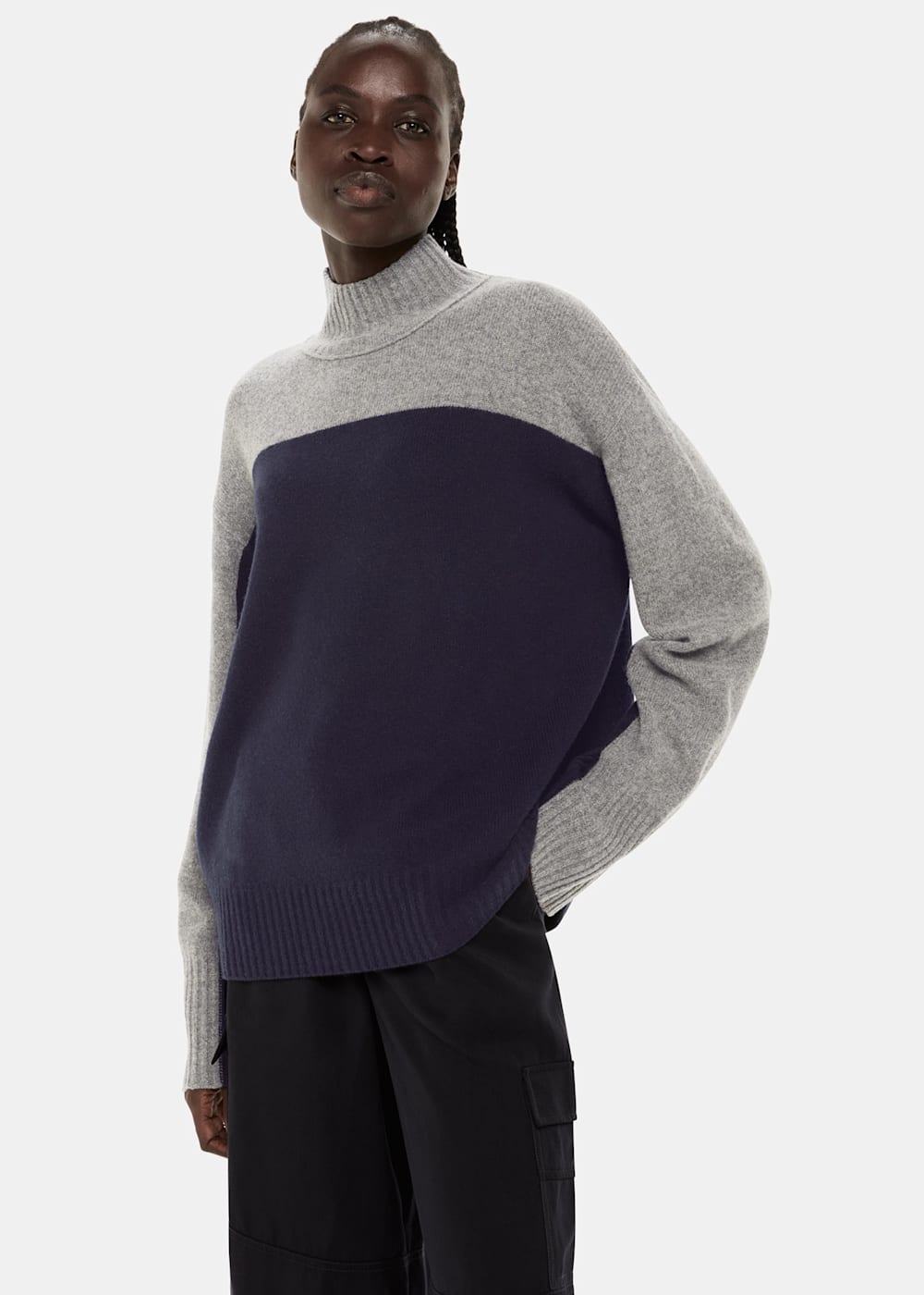 Shop the Grey Navy Colour Block Jumper at Whistles Whistles ROW