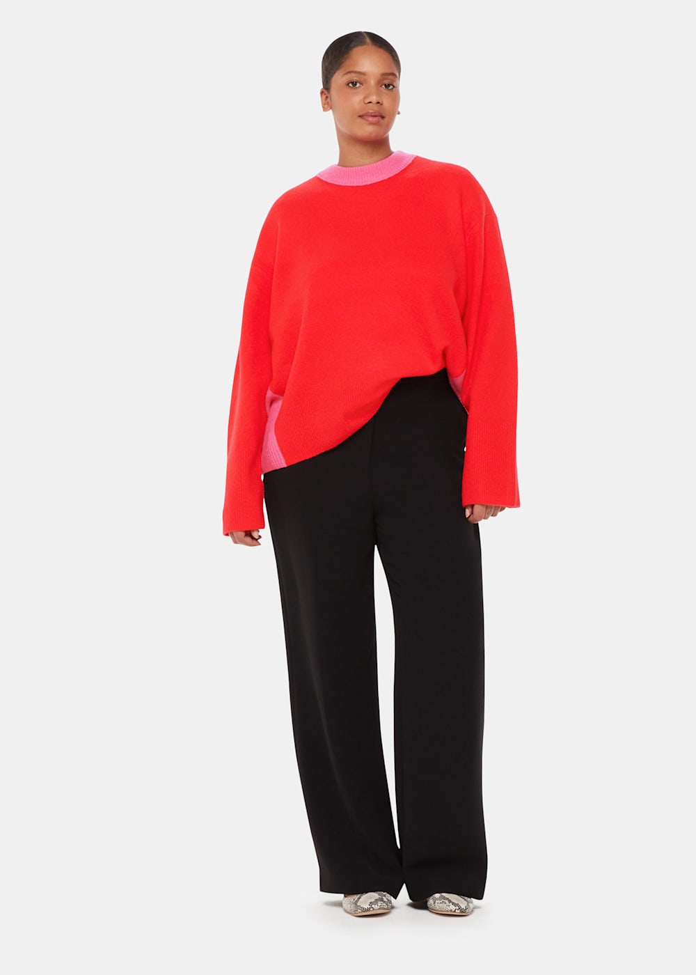 Women s Red Multi Color block Crew Neck Sweater Whistles US