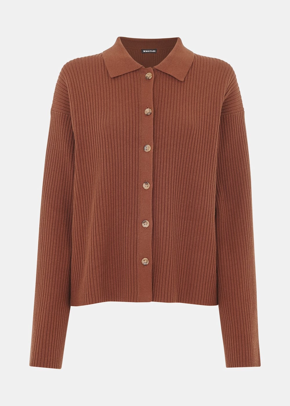 Brown Rib Collar Cardigan | WHISTLES | Whistles US |