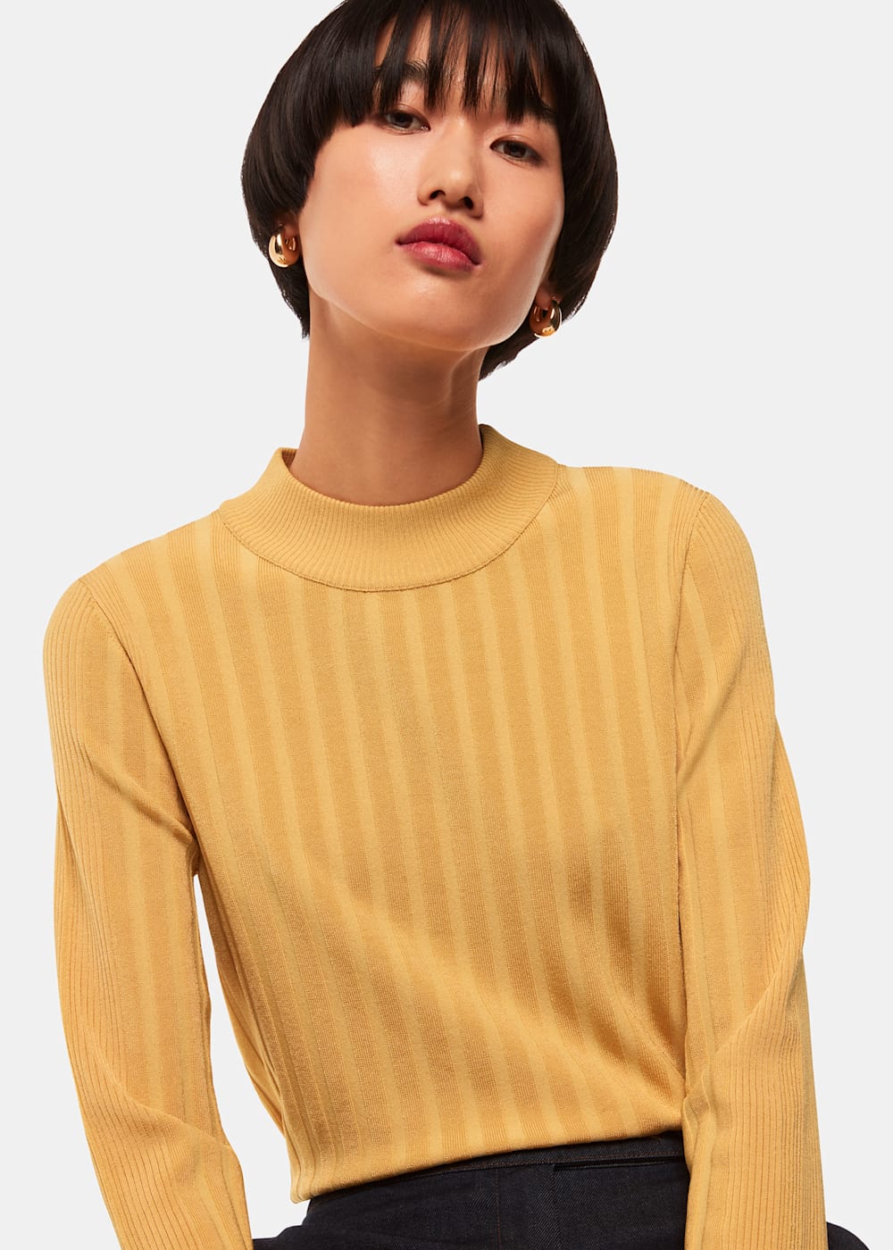 Yellow Ribbed Detail Crew Neck Knit WHISTLES Whistles UK