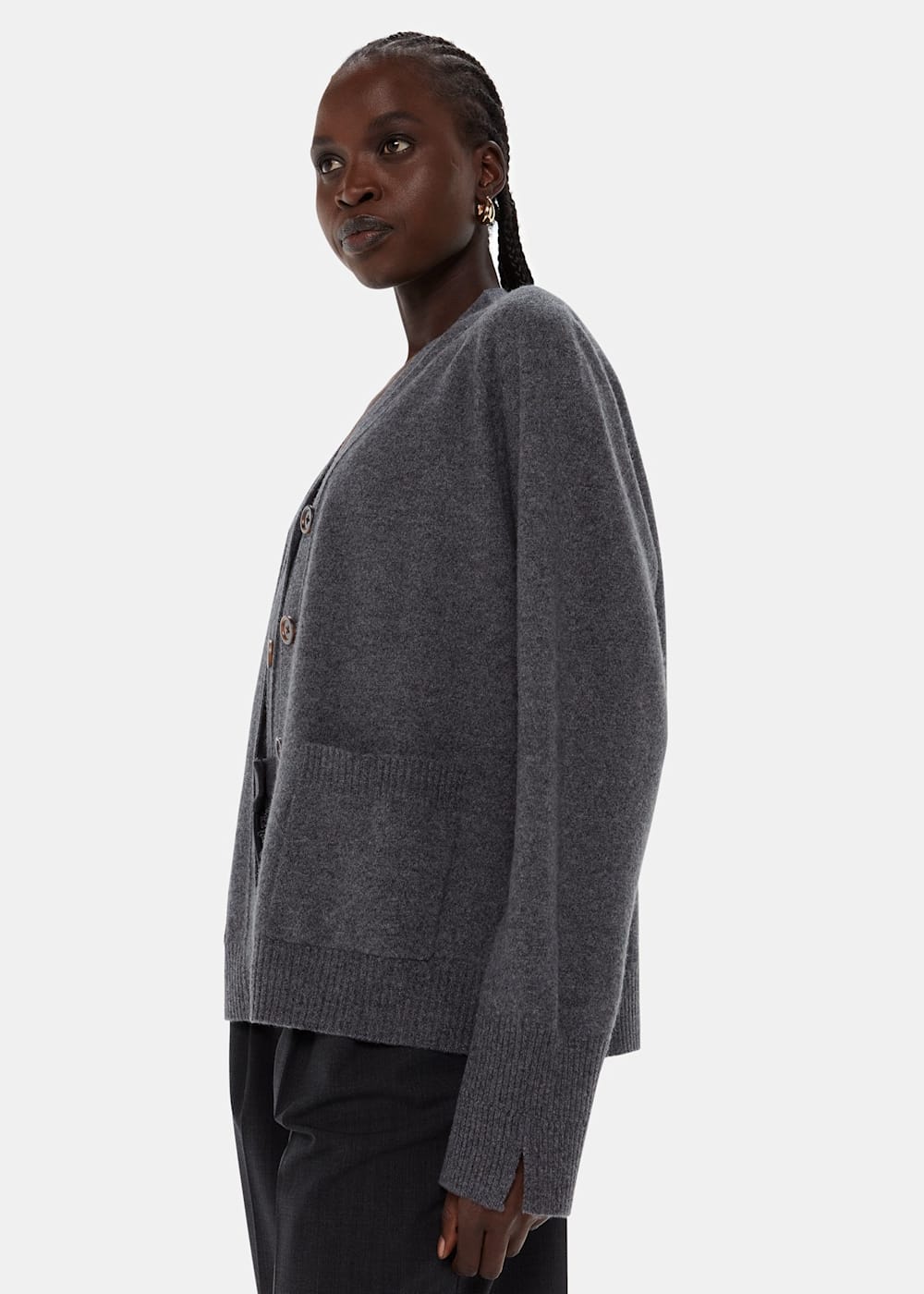 Dark Grey Wool Relaxed Pocket Cardigan | WHISTLES | Whistles Dark Grey Wool Relaxed Pocket Cardigan | WHISTLES | Whistles