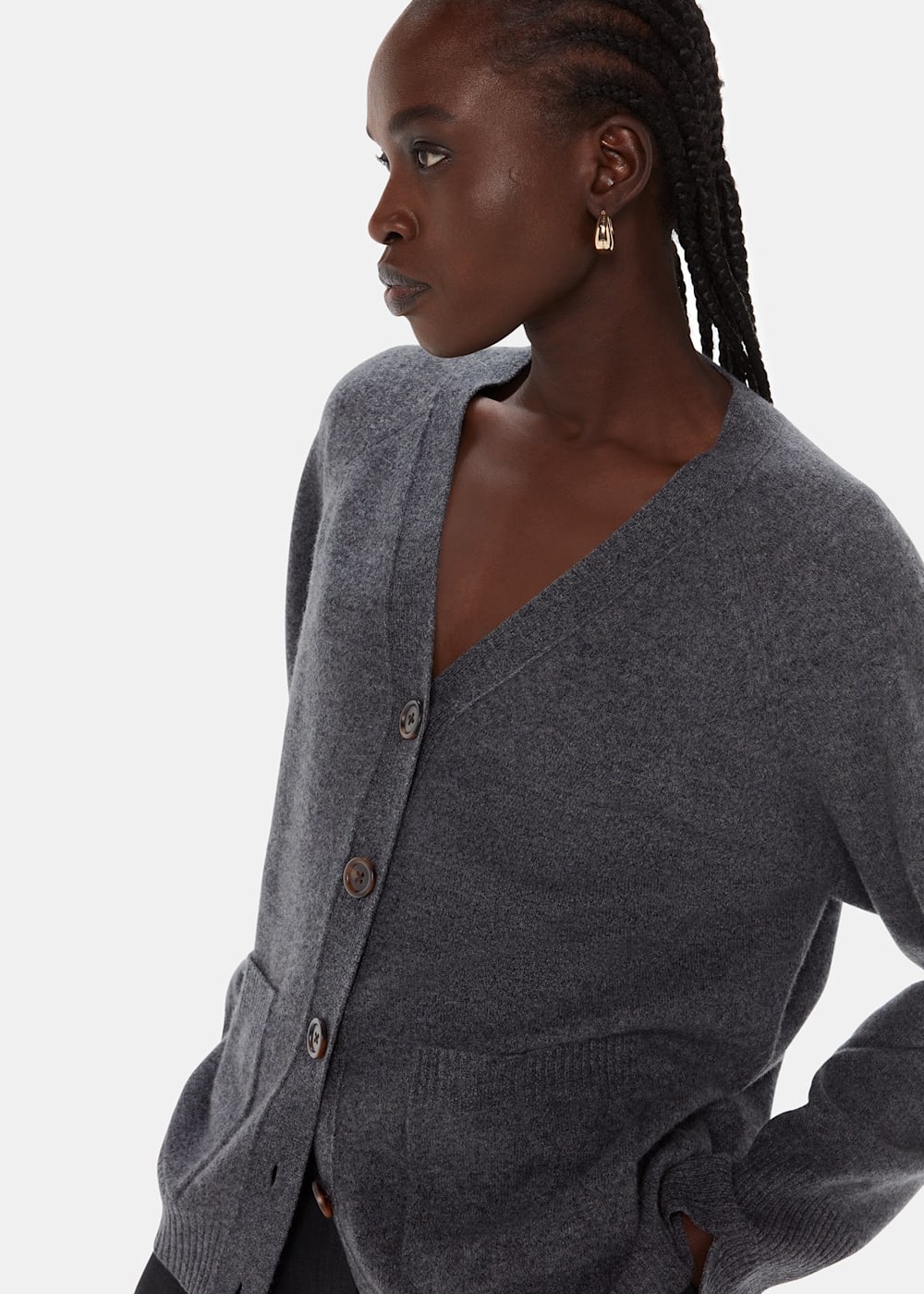 Dark Grey Wool Relaxed Pocket Cardigan | WHISTLES | Whistles Dark Grey Wool Relaxed Pocket Cardigan | WHISTLES | Whistles