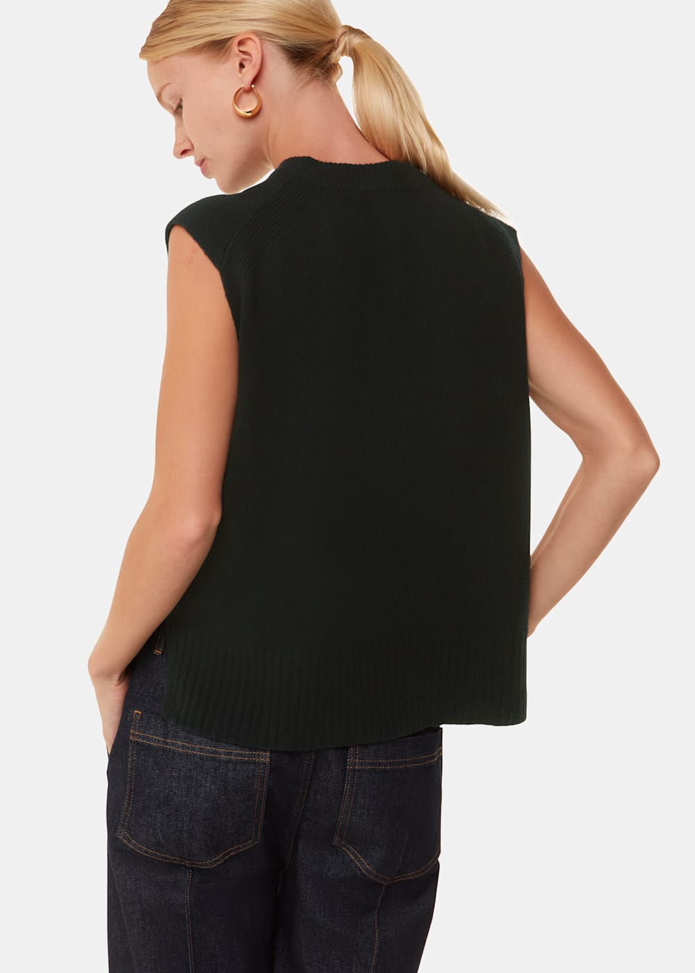 Women s Black Wool Sleeveless Sweater Vest Whistles US
