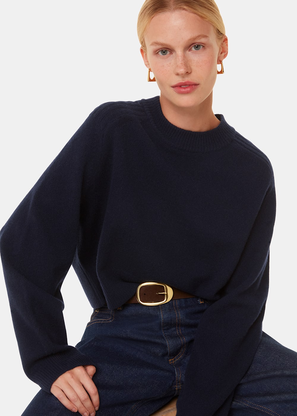 Navy wool sweater online