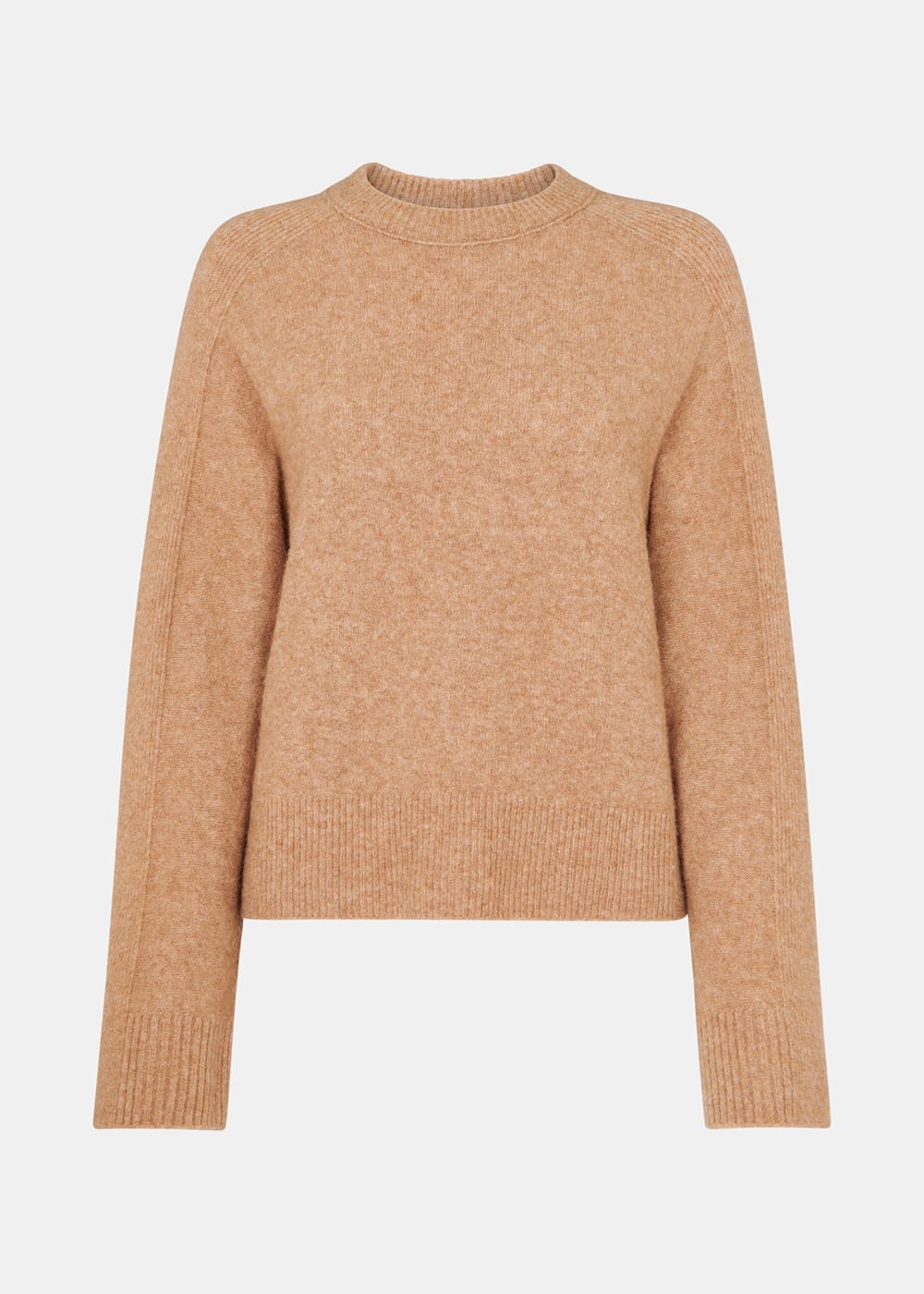 Women s Camel Wool Mix Crew Neck Sweater Whistles US