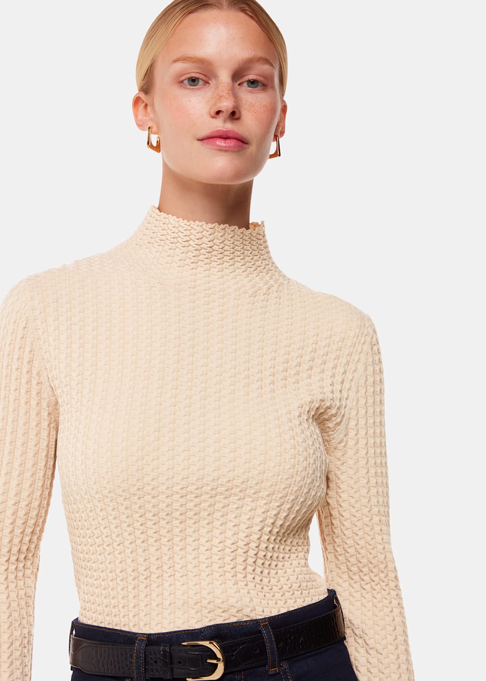 Ivory Textured Detail High Neck Knit | WHISTLES | Whistles ROW | Ivory Textured Detail High Neck Knit | WHISTLES | Whistles ROW |