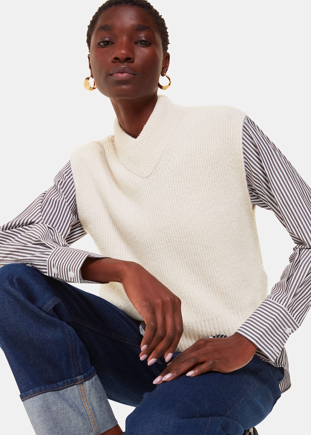 Women s Ivory High V Neck Wool Mix Sweater Vest Whistles US