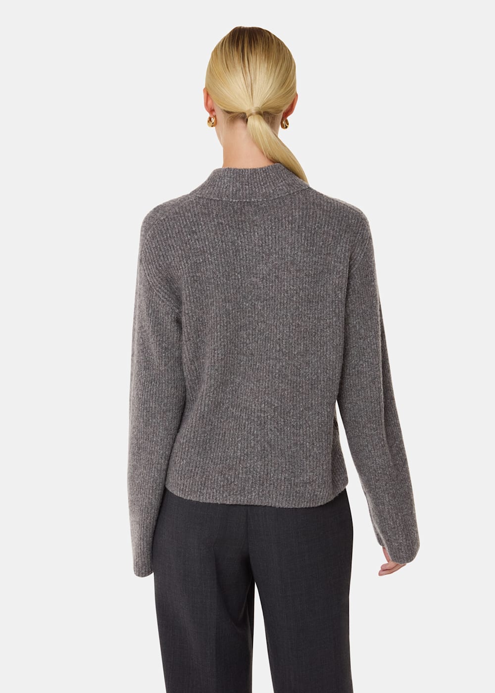 Women's Gray V Neck Wool Mix Sweater | Whistles US |