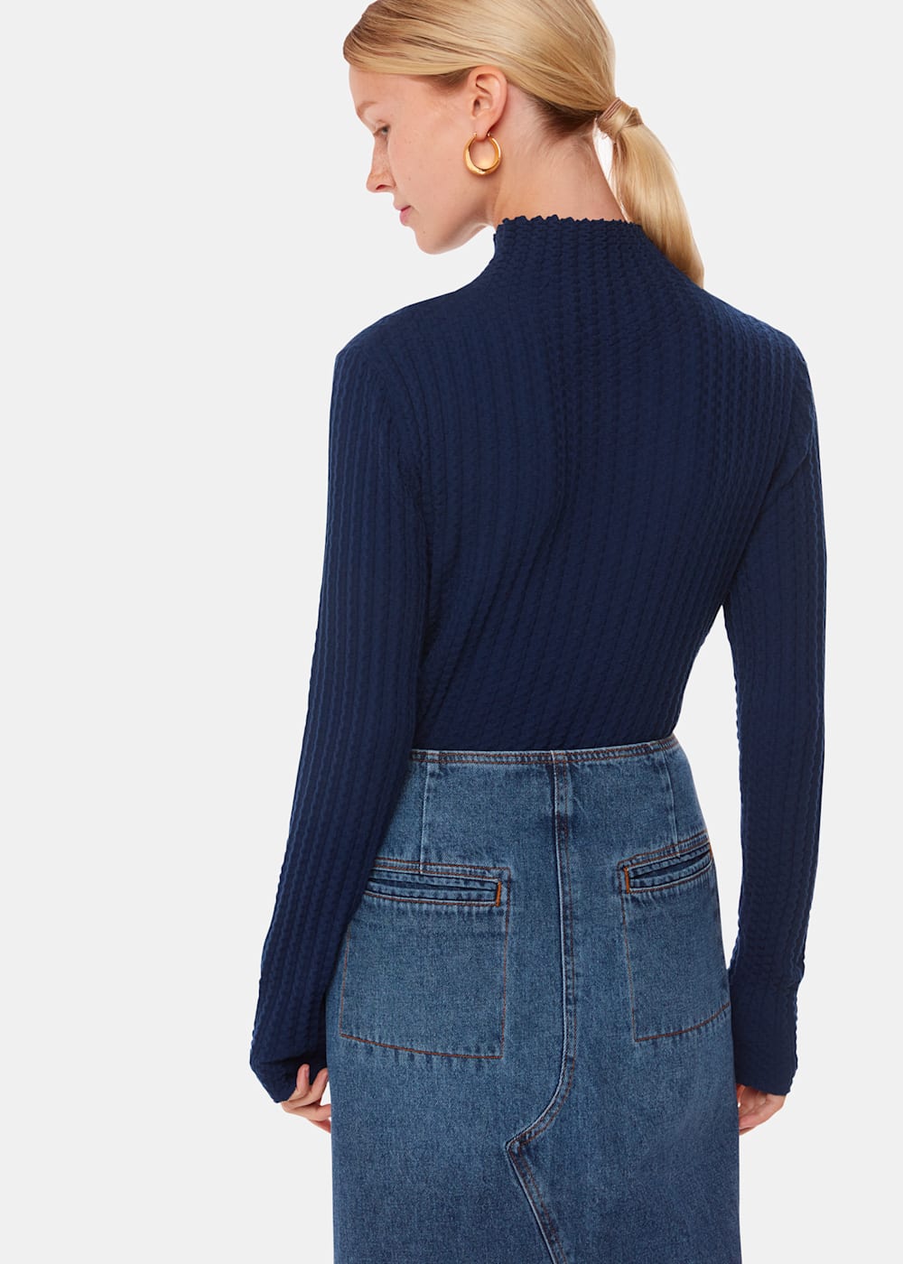 Navy Textured Detail High Neck Knit | WHISTLES | Whistles ROW | Navy Textured Detail High Neck Knit | WHISTLES | Whistles ROW |