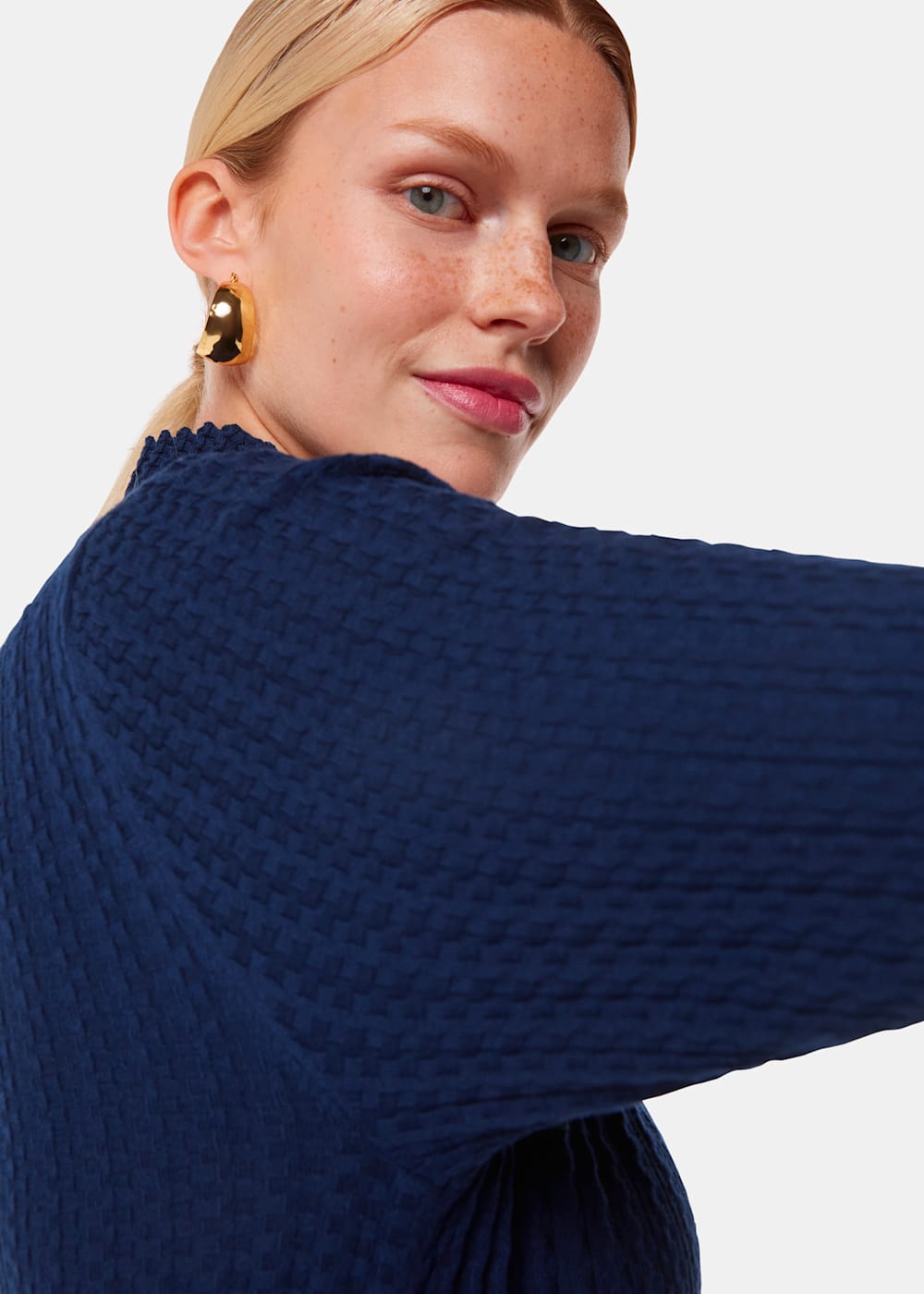 Navy Textured Detail High Neck Knit | WHISTLES | Whistles ROW | Navy Textured Detail High Neck Knit | WHISTLES | Whistles ROW |
