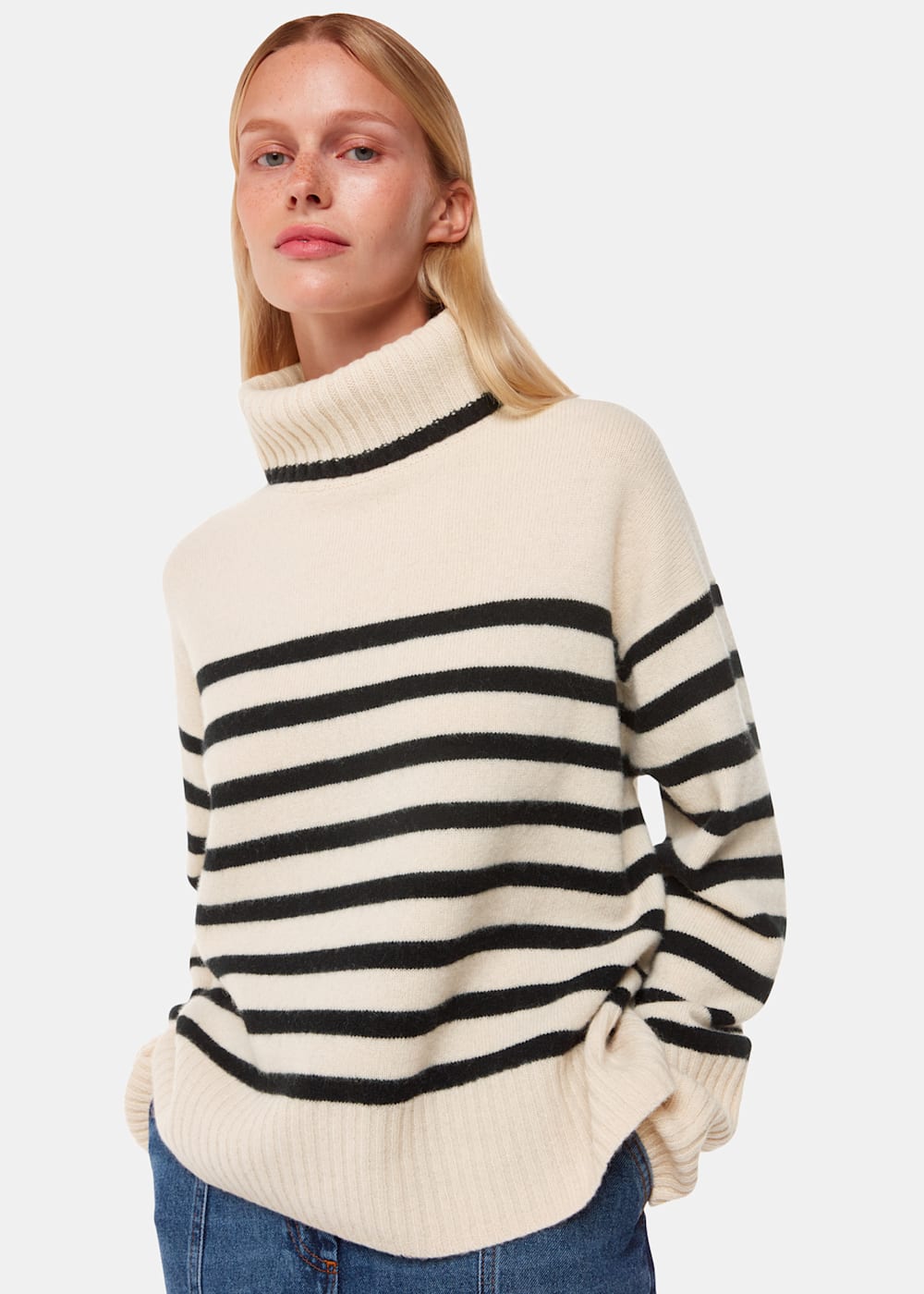Black and white striped roll neck clearance