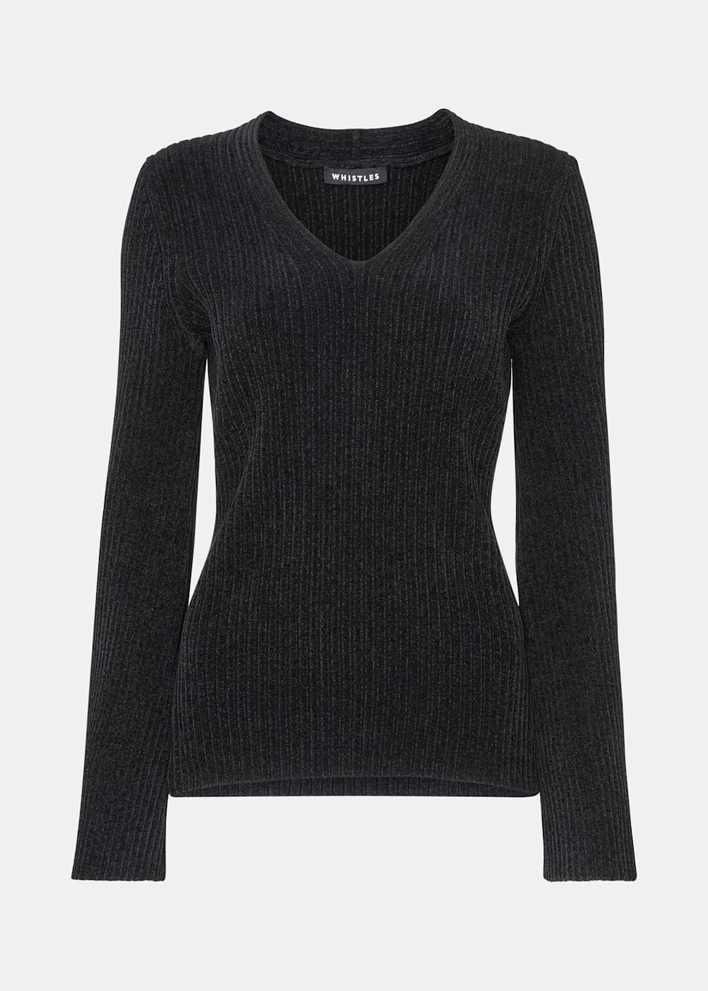 Women s Black Chenille V Neck Sweater Whistles US