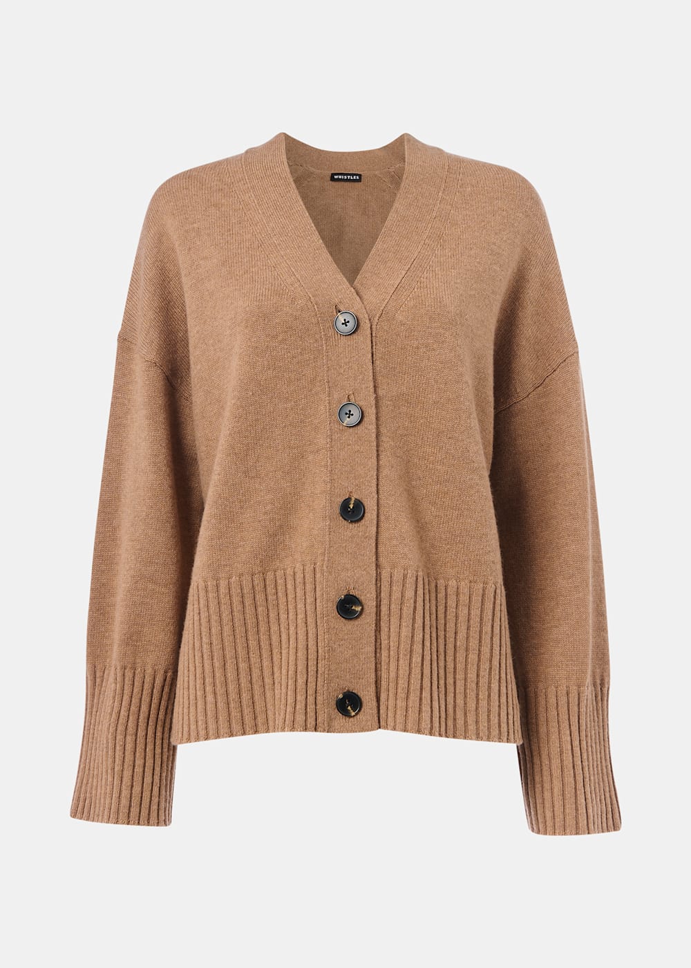 Camel Cashmere Blend Ribbed Cardigan WHISTLES Whistles UK