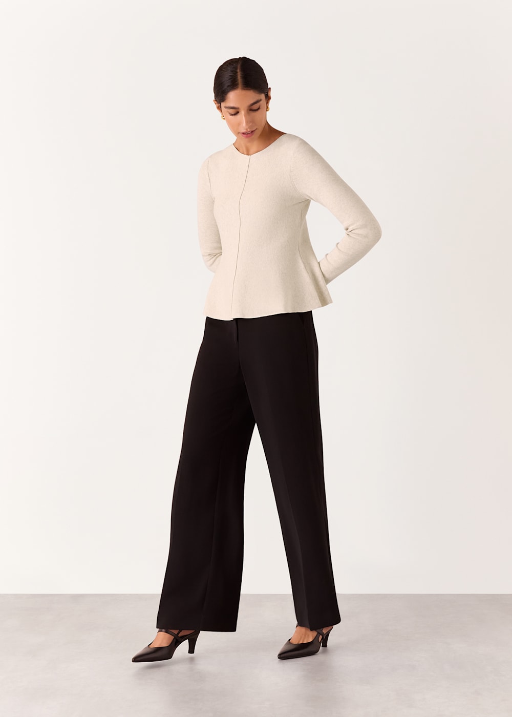 Neutral Peplum Detail Knit WHISTLES Whistles UK